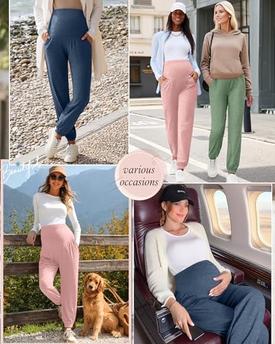 3 Pack Women's Maternity Jogger Pregnancy Sweatpants - color: Gray Blue, Light Pink, Light Green, size: Medium