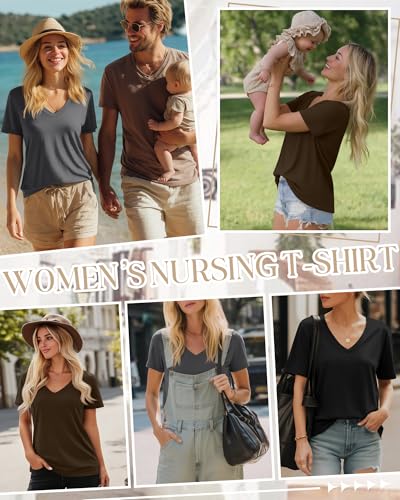 3 Pack Women's Nursing Tops Hidden Zipper - color: Black, Dark Gray, Coffee, size: X-Large