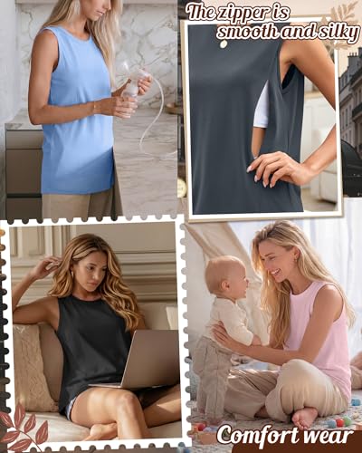 4 Pack Women Nursing Tank Tops Breastfeeding - color: Blush Pink, Blue, Dark Gray, Black, size: X-Large