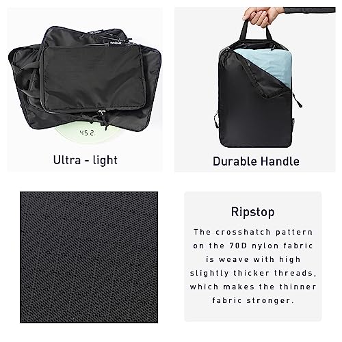 Bagail Ultralight Compression Cubes 7 Set - 3 Packing Cubes, 3 Organizers, and 1 Shoe Bag - color: The Black, style: Cloth Pattern
