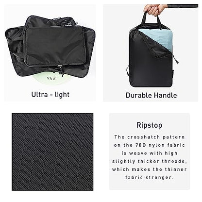 Bagail Ultralight Compression Cubes 7 Set - 3 Packing Cubes, 3 Organizers, and 1 Shoe Bag - color: The Black, style: Cloth Pattern