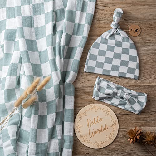 Miaoberry 100% Organic Muslin Swaddle Set| Sage Green Checkered - color: Checker Sage