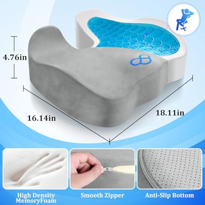 CushyOasis Seat Cushion, Gel Memory Foam Office Chair Cushions, (Light Grey) - color: Light Grey, size: Large