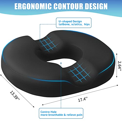 BlissTrends Donut Pillow Seat Cushion, Memory Foam Lifting Cushions(Black) - color: Black, size: Large