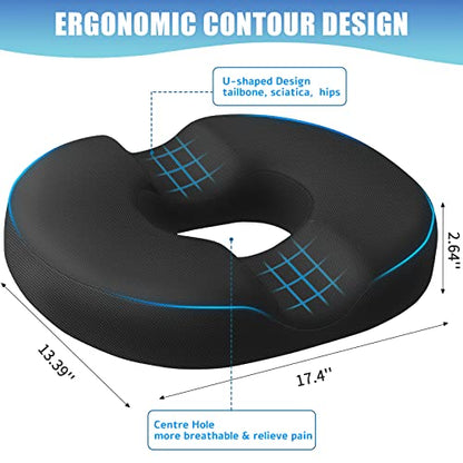 BlissTrends Donut Pillow Seat Cushion, Memory Foam Lifting Cushions(Black) - color: Black, size: Large