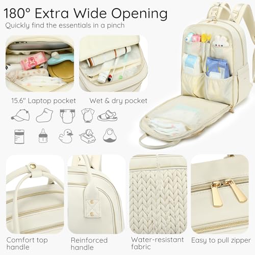 AIJIEKE Diaper Bag Backpack, Large Multi-functional Diaper Backpack, Beige - color: Beige