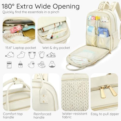 AIJIEKE Diaper Bag Backpack, Large Multi-functional Diaper Backpack, Beige - color: Beige