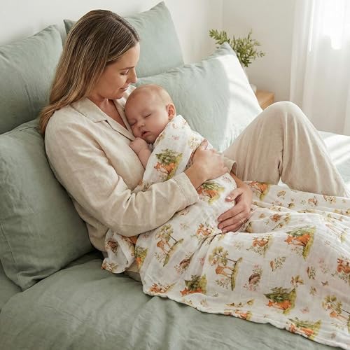 Muslin Swaddle Blankets for Newborn, Cotton Receiving Blanket - color: Sage Green Jungle Animals