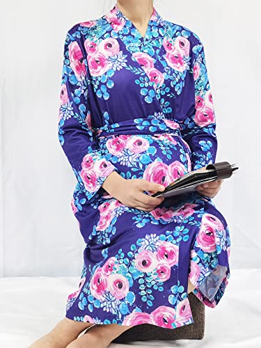 SUFEINI Maternity Robe with Matching Swaddle Set, Mommy Me Swaddle Set Maternity Bathrobe Labor Nursing Delivery Gown - color: B07-purple Flower, size: Medium