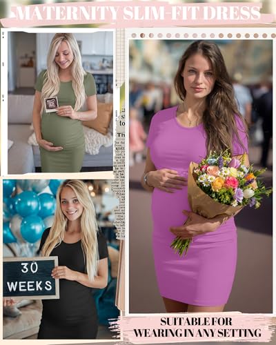 Riyiper 3 Pack Womens Maternity Short Sleeve Dresses - color: Black, Pinkish Purple, Army Green, size: X-Large