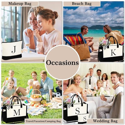 YOOLIFE Personalized Gifts for Women Initial Canvas Tote Bag Makeup Bag - color: F