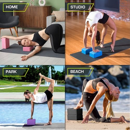 ProsourceFit Foam Yoga Blocks, High Density EVA Yoga Bricks 4”x 6” x 9” (Set of 2) - color: PURPLE