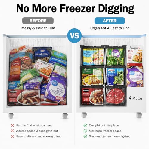 iSPECLE Deep Freezer Organizer Bins - Adjustable Width & Extra Depth, 6 Pcs - style: 6 Pcs-14.8"-Black