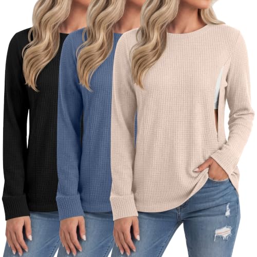 Neer 3 Pack Women's Nursing Hidden Zipper Long Sleeve Shirts - color: Cream, Haze Blue, Black, size: Large
