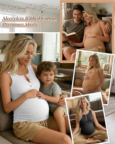 3 Pack Maternity Tank Tops Ribbed Tops - color: Dusty Peach, White, Black, size: Small