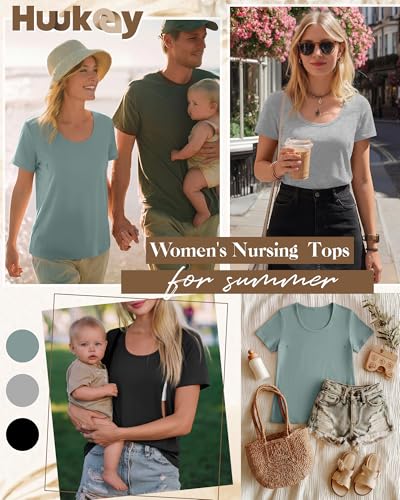 Huukeay 3 Pack Women's Nursing Shirts - color: Black, Gray, Gray Green, size: Medium