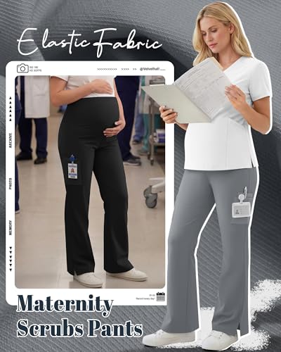 2 Pack Women's Maternity Wide Leg Cargo Scrub Pants - color: Black, Cool Light Gray, size: X-Large