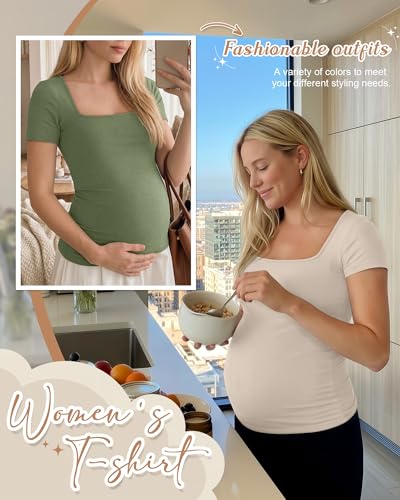 4 Pack Womens Maternity T Shirts - color: Yellow, Sage Green, Beige, Moss Green, size: Small