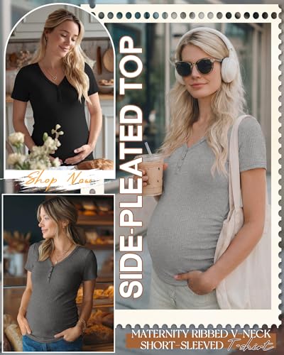 3 Pack Women's Maternity Shirts - color: Light Heather Gray, Dark Heather Gray, Black, size: X-Large