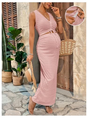 Milumia Women's Maternity 2 Piece Outfits Tank Top Bodycon Maxi Skirt Sets - color: Dark Pink, size: Medium