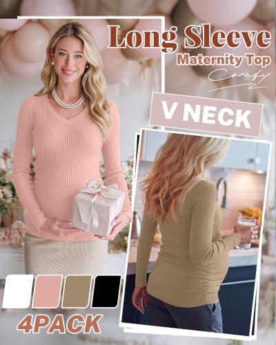 4 Pack Women's Maternity Shirts - color: White, Light Pink, Khaki, Haze Blue, size: XX-Large