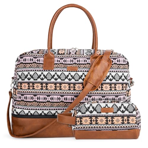 MyMealivos Canvas Weekender Bag, Overnight Travel Carry On Duffel Tote with Shoe Pouch (multi) - color: Brown