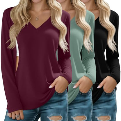 Huukeay 3 Pack Maternity Nursing Tops Breastfeeding Shirts - color: Black, Gray Green, Burgundy, size: Large