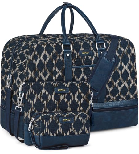 IBFUN Weekender Bags for Women, 3PCS Travel Set with Shoe Compartment 21.6 - color: A16-blue+blue