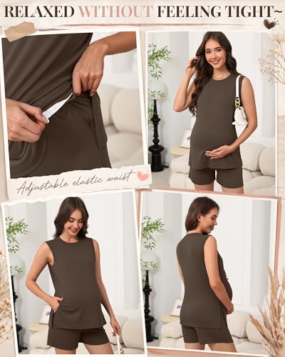Riyiper Women's Maternity 2 Piece Casual Outfits Sets - color: Brown, size: Small