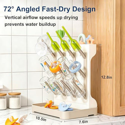 GoMaihe Baby Bottle Drying Rack: Space Saving Vertical Bottle Dryer Holder - color: Beige, size: Standard
