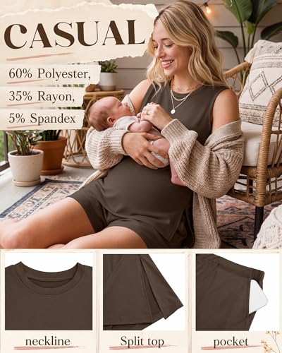 Riyiper Women's Maternity 2 Piece Casual Outfits Sets - color: Brown, size: X-Large