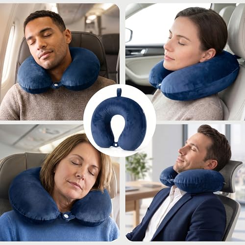 Travel Neck Pillow for Airplane with Pure Memory Foam(Dark Blue) - color: Dark Blue