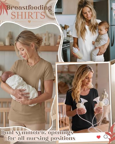 3 Pack Nursing Tops for Women - color: Khaki, White, Black, size: XX-Large