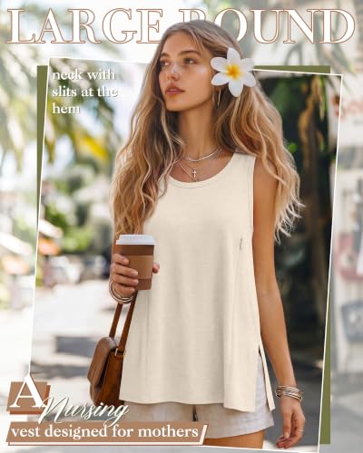 Huukeay 3 Pack Women's Oversized Nursing Tank Tops - color: Cream, Mocha, Light Camel, size: Small