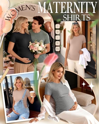 Ficerd 3 Pack Women's Short Sleeve Maternity Shirts - color: Black, Light Heather Gray, Dirty Pink, size: Medium