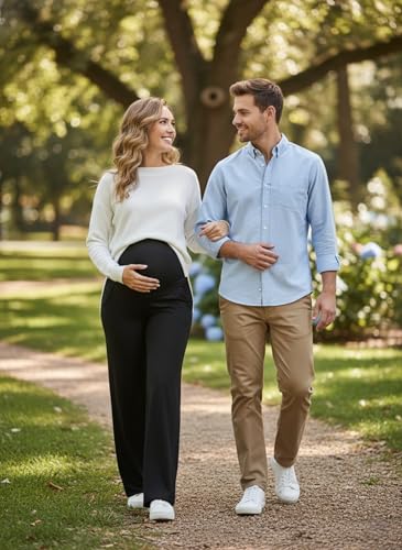 Women's Maternity Pants Wide Leg Trousers - color: 2 Pack Black, size: XX-Large