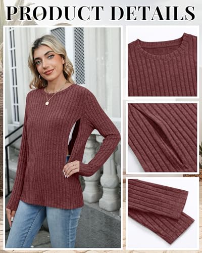 Womens Maternity Nursing Breastfeeding Ribbed Shirt - color: Burgundy, size: Medium