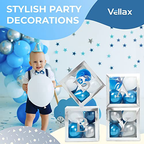 44-Pc Baby Shower Boxes & Balloons, Gender Reveal - Silver & Blue - color: Silver Boxes With Silver & Blue Balloons