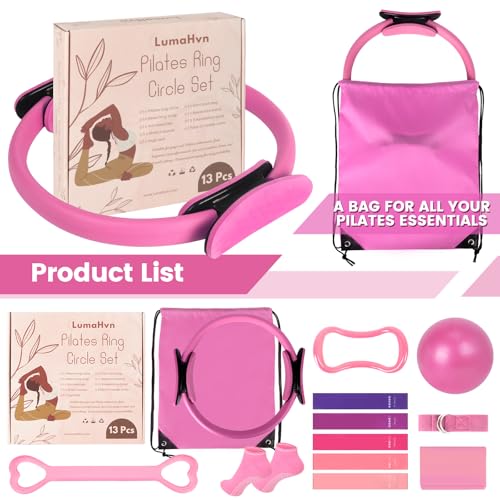 Pilates Kit for Women 13PCS, Pilates Ring Ball Resistance Bands Workout Set - color: Pink