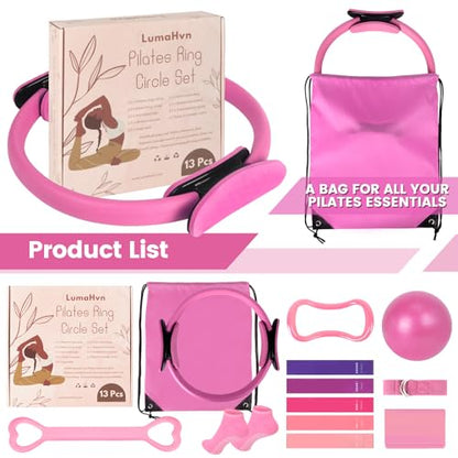 Pilates Kit for Women 13PCS, Pilates Ring Ball Resistance Bands Workout Set - color: Pink