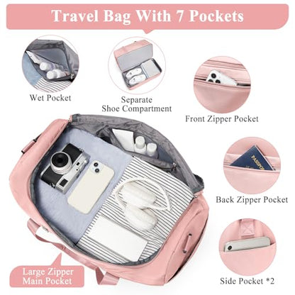 Travel Duffel Bag,Carry-On Overnight Weekender Bags with Shoes Compartment - color: Pink, size: Small