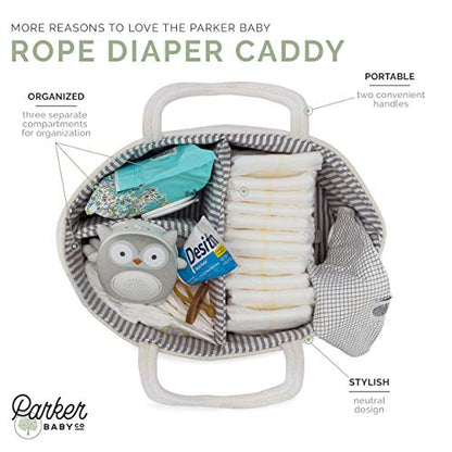 Parker Baby Co. Soft Rope Diaper Caddy Organizer for Nursery & Car - Gray - color: Gray