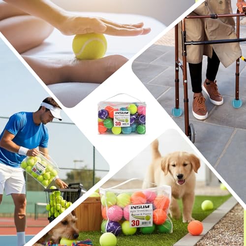 INSUM Bulk Tennis Balls, Extra Duty Practice Balls with Mesh Bag - color: Mixed, size: 30 Pack