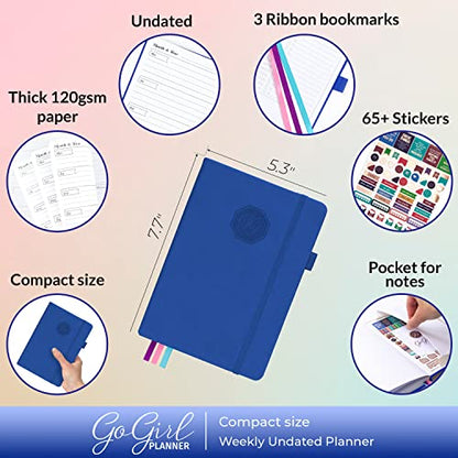 GoGirl Planner for Women, Undated Weekly Agenda Journal, Royal Blue - color: Royal Blue, size: Compact (5.3" x 7.7")