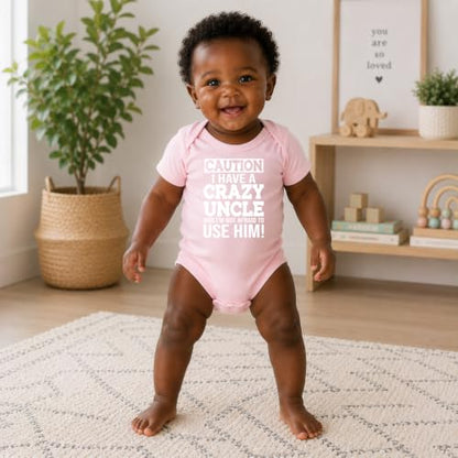 CBTwear Caution I Have a Crazy Uncle Funny Baby Bodysuit - color: Pink, size: Newborn