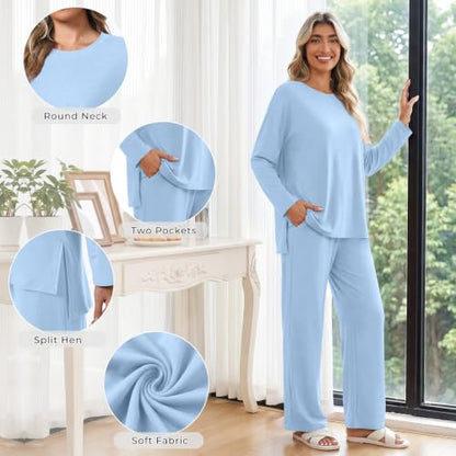Netsmile Women Pajamas Sets 2 Piece Lounge Sets Fall Pjs Postpartum Outfits - color: Grey, size: Large