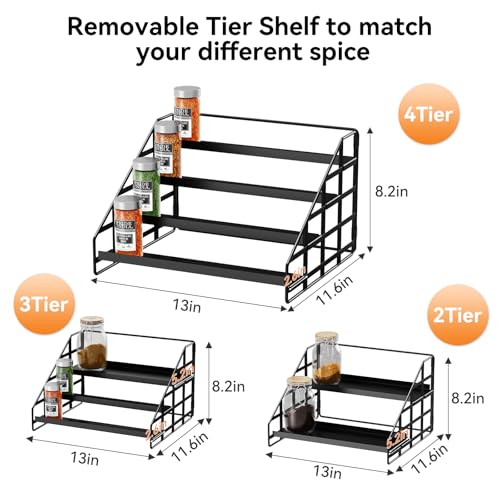 Bunoxea 4 Tier Adjustable Spice Rack for Cabinet & Countertop, Black 2Pack - size: 2 Pack