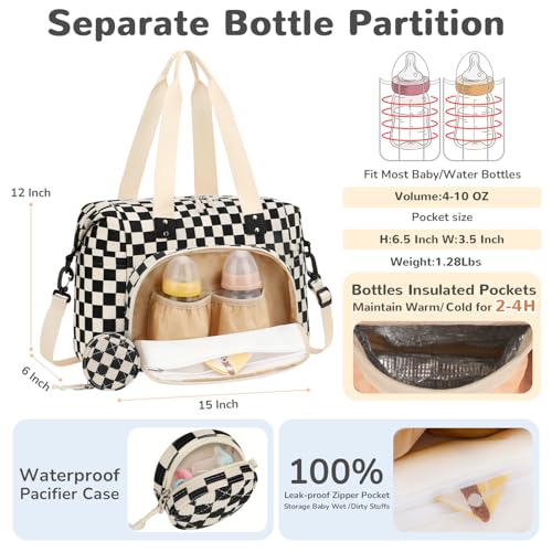Tenot Diaper Bag Tote, Baby Bag with Pacifier Case, Black Checkered - color: Black Checkered