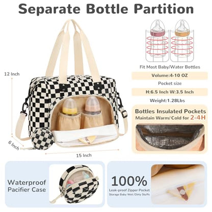 Tenot Diaper Bag Tote, Baby Bag with Pacifier Case, Black Checkered - color: Black Checkered