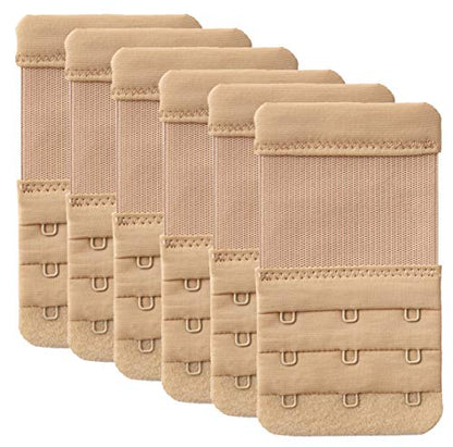 Women's Bra Extender 3 Hook / 2 Hook Bra Extension Strap Soft and Comfortable - color: 6 Pcs Beige, 3 Hook 3/4 Inch